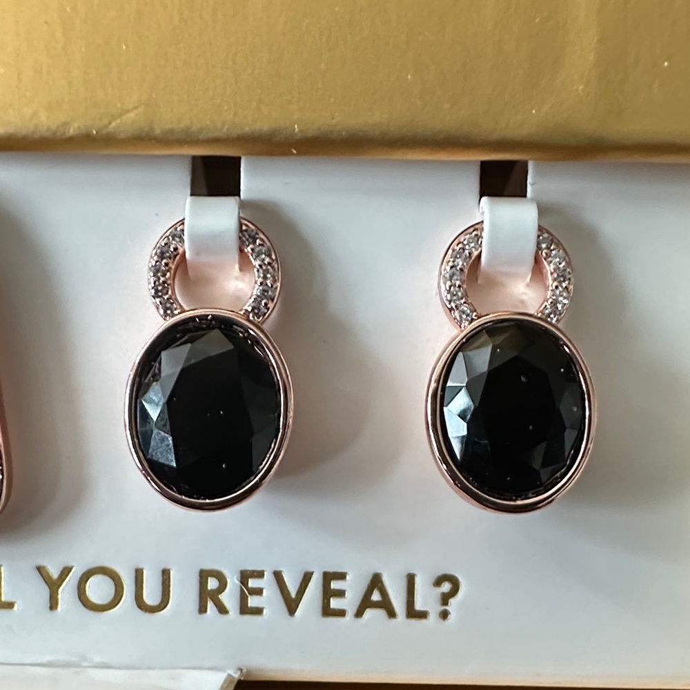 BP Rose Gold Plated Hoops with Black Onyx and Diamond Cubic Zirconia - Picture 6 of 7